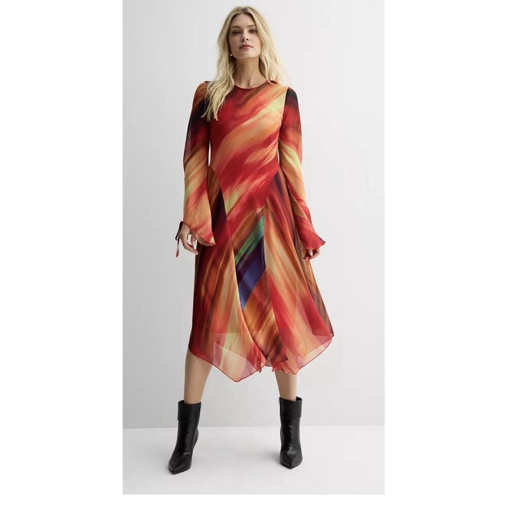 Intempo Womens Size XL Swirl Print Long Sleeve Mockneck Mesh Dress Festival arty